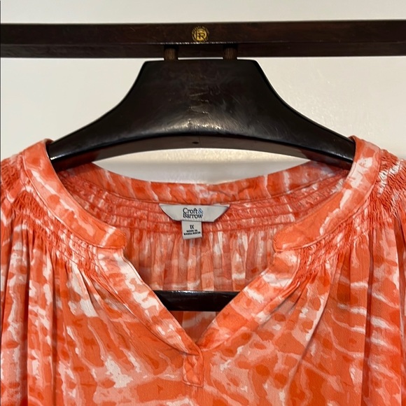 Croft & Barrow Orange and White Relaxed Pleated Blouse - Picture 3 of 9